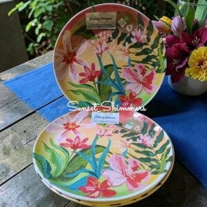 𝅺4pc Tommy Bahama Tropical Flower Melamine Dinner Plates Set New